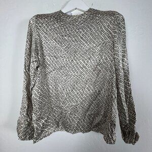 Jason Prescott Collection Womens Long Sleeve 100% Silk Blouse Size 8 White/Black